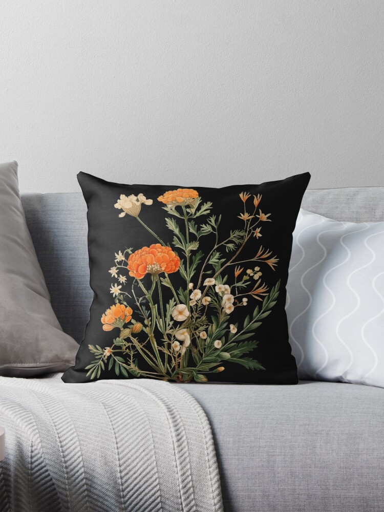 Thumbnail 1 of 4, Pillow, Vintage orange wildflowers designed and sold by Enyr.