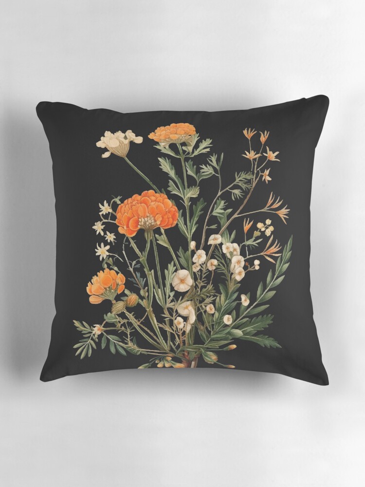 Thumbnail 3 of 4, Pillow, Vintage orange wildflowers designed and sold by Enyr.
