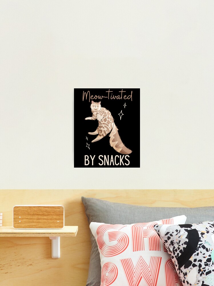 Photographic Print, Meow-tivated by snacks - cashmere bengal cat longhair - Gifts for cat lovers designed and sold by FelineEmporium