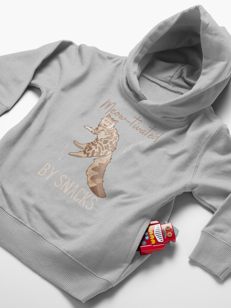 Thumbnail 4 of 5, Toddler Pullover Hoodie, Meow-tivated by snacks - cashmere bengal cat longhair - Gifts for cat lovers designed and sold by FelineEmporium.