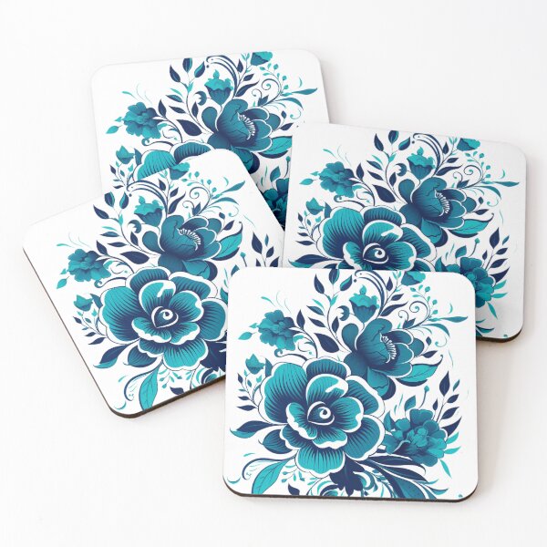 Item preview, Teal & Navy Blue Floral Art: Hand-Painted Vector with Geometric Flair designed and sold by PaintbrushPlace.