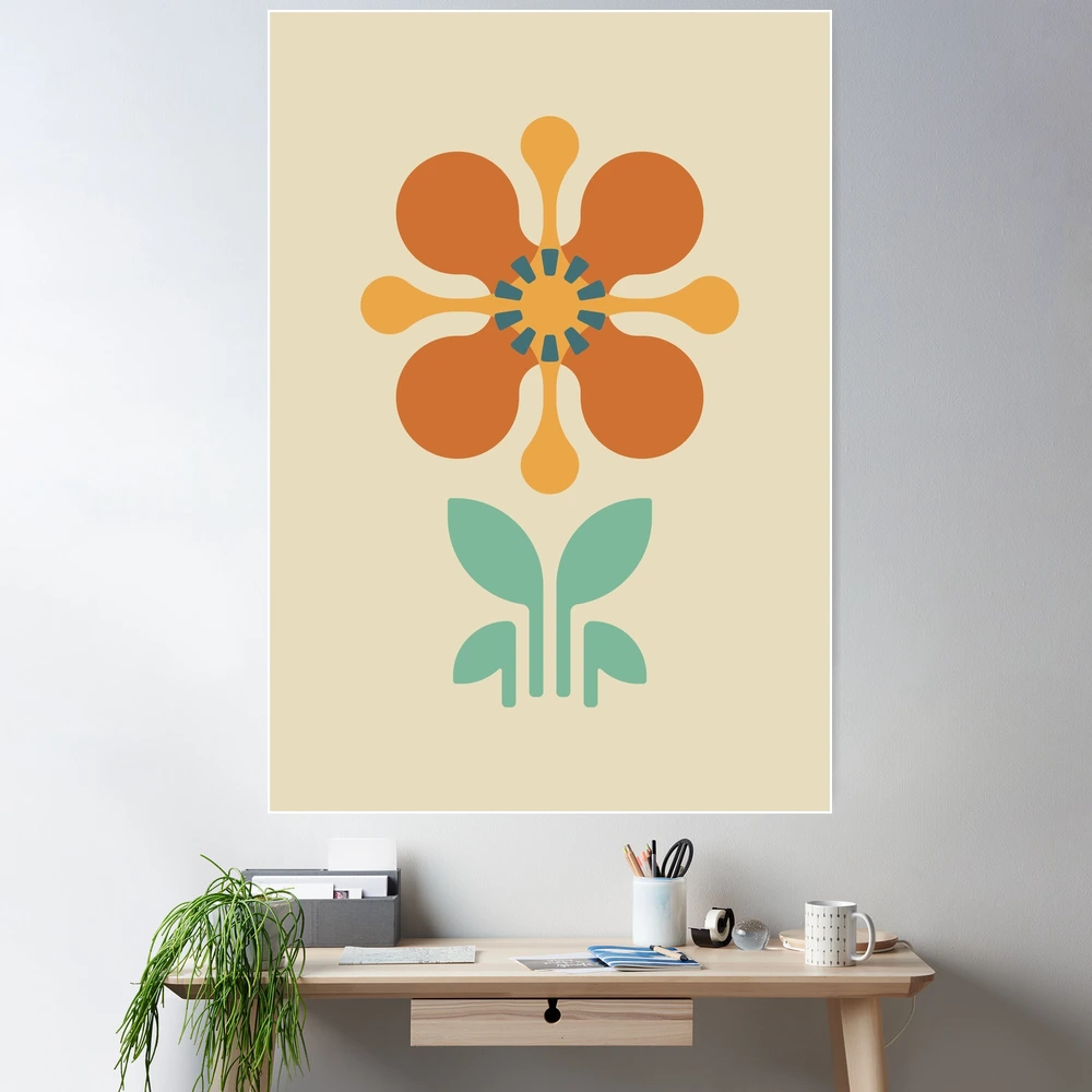 KF 0145 A - Vintage Retro 70s Floral Pattern in Orange and