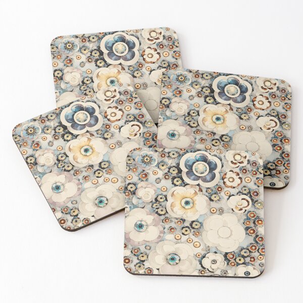 Item preview, Maximalist Floral Display Pressed Dried Flowers Abundance Cream Caramel Soft Orange Grayish Blue designed and sold by Beachy.