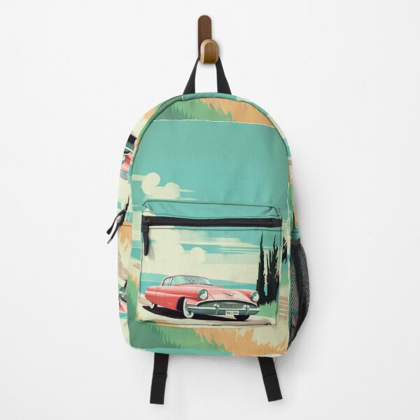 Item preview, Retro vintage pink car though the field in pastel colors designed and sold by GoldenTimesCafe.