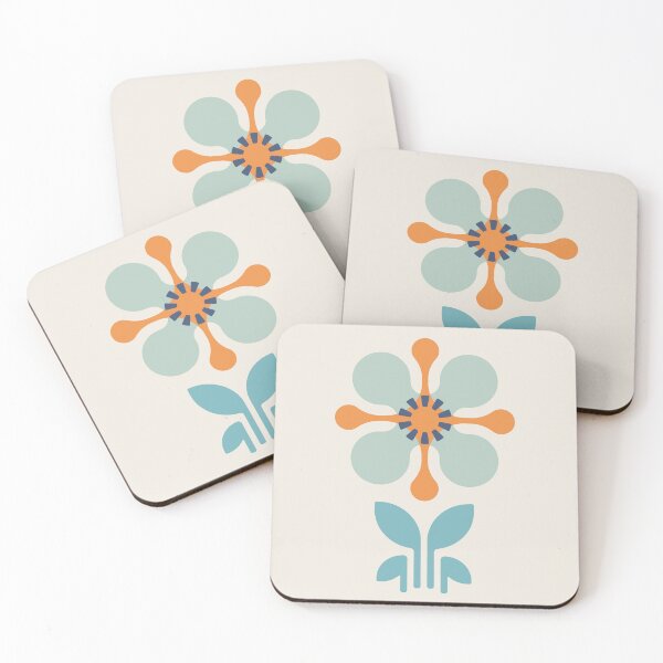 Item preview, KF 0145 F - Vintage Retro 70s Floral Pattern in Blue and Orange designed and sold by KhakiFinch.