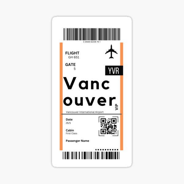 Vancouver, Canada Airplane Boarding Pass Sticker