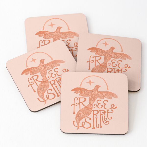 Item preview, Free Spirit Quote and Freedom Bird Illustration in Orange and Pink designed and sold by KooKooRuz.