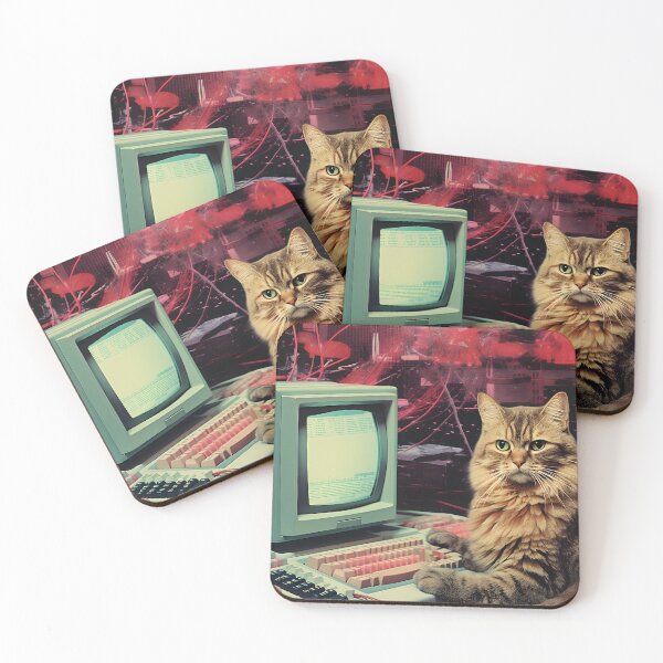 Item preview, Collage Style Gray Fluffy Cat and Retro Computer designed and sold by Je-we.