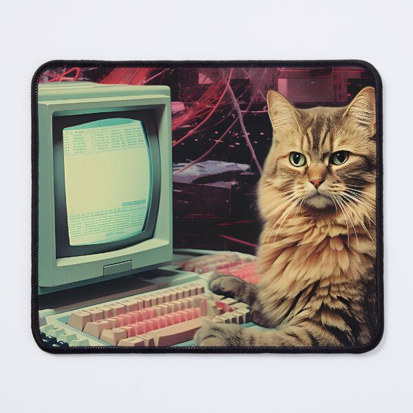 Item preview, Collage Style Gray Fluffy Cat and Retro Computer designed and sold by Je-we.