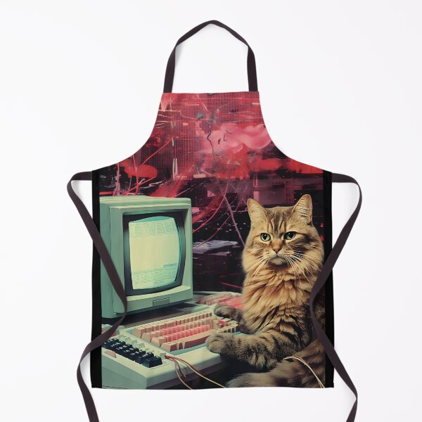 Item preview, Collage Style Gray Fluffy Cat and Retro Computer designed and sold by Je-we.