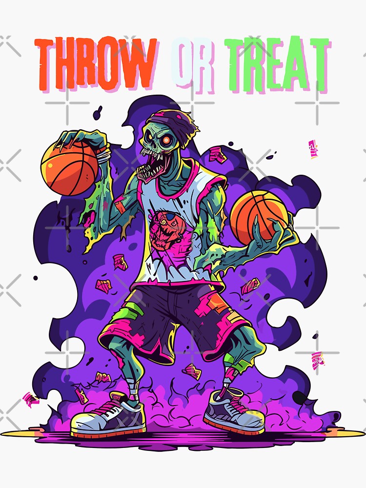Pegatina for Sale con la obra «Disfraz de Halloween de baloncesto zombie de  Throw or Treat» de SFIPS