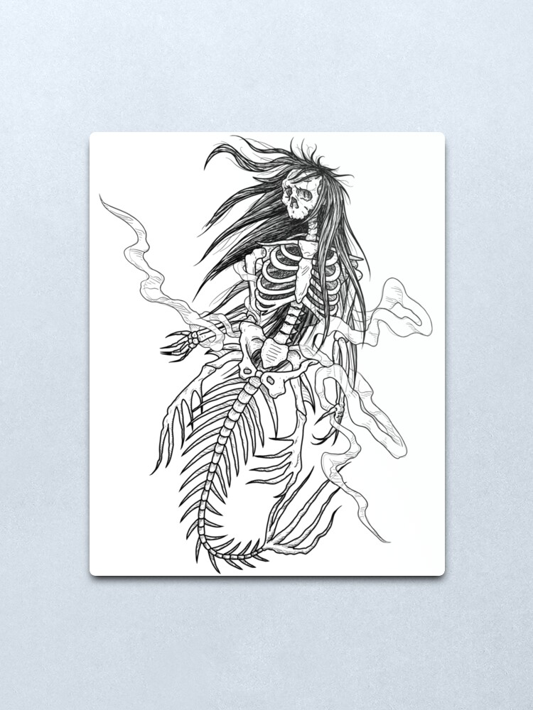 Skeleton Mermaid Metal Print By Cjorazi Redbubble