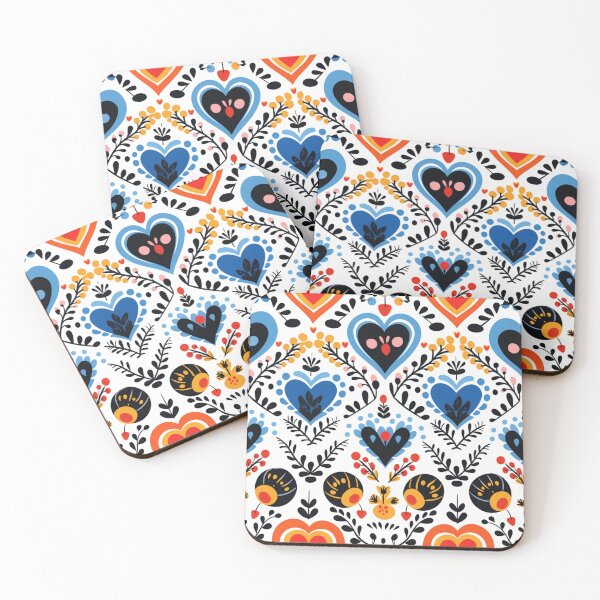 Item preview, Colorful fantasy pattern orange blue red white green turquoise yellow black ornaments hearts designed and sold by G-M-Designs.