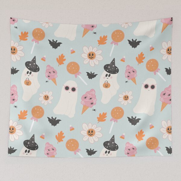 Item preview, Ghost Party Blue Background Seamless Pattern Print designed and sold by Lucy Ortiz Studio.