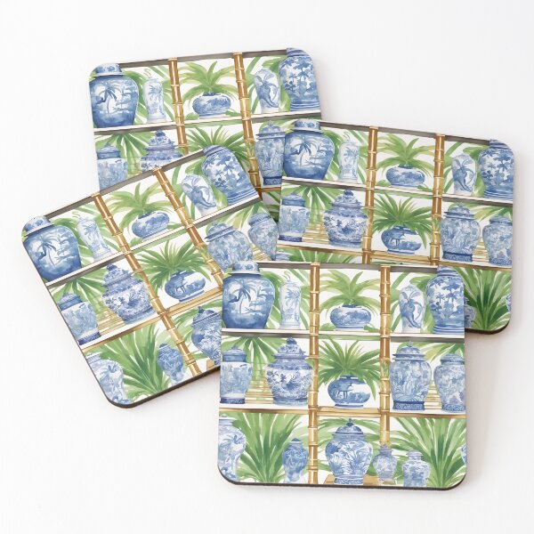 Item preview, Bamboo shelf with chinoiserie jars designed and sold by SophieClimaArt.