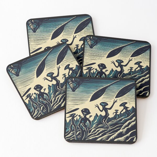 Item preview, SF - Aliens On A Strange Planet Woodcut 3 designed and sold by CrankyOldDude.