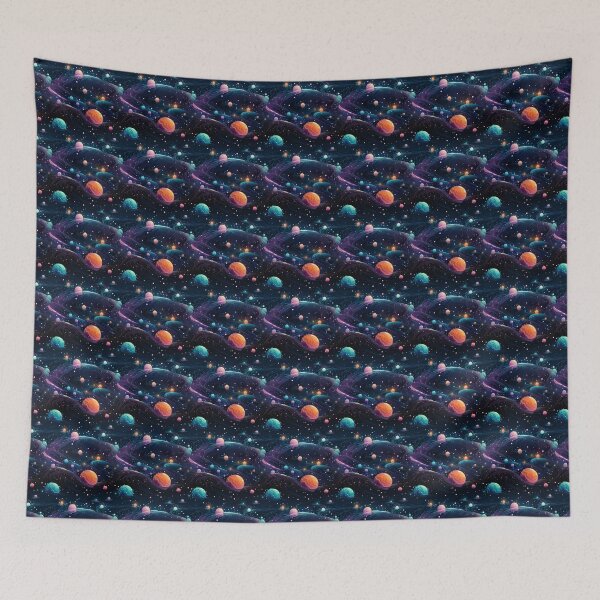 Item preview, fantasy planets with sparkling stars designed and sold by imagineinkshop.