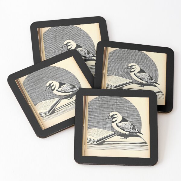 Item preview, Bird standing next to a book (vintage style) designed and sold by Frenchbullrufo.