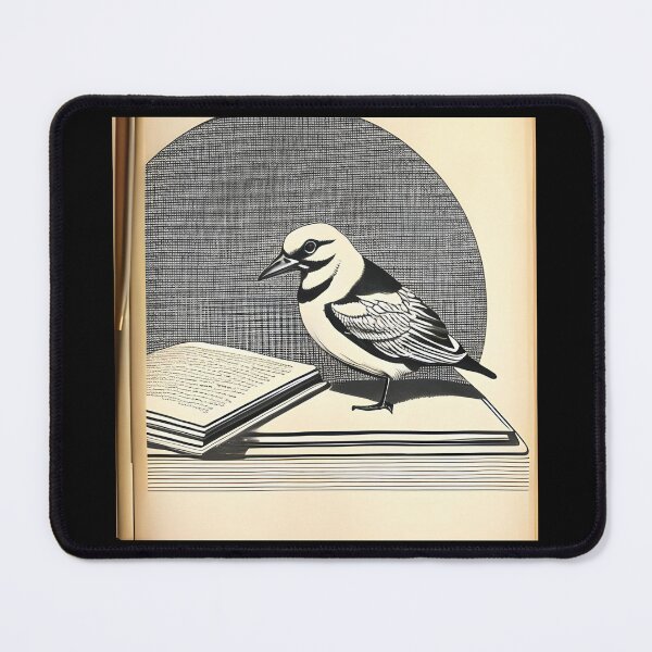 Item preview, Bird standing next to a book (vintage style) designed and sold by Frenchbullrufo.