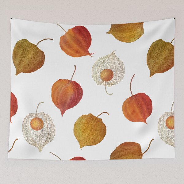 Item preview, Physalis buds, Cape gooseberry flowers watercolor pattern. Colorful Golden berry. Autumn berries floral print  designed and sold by likapix.