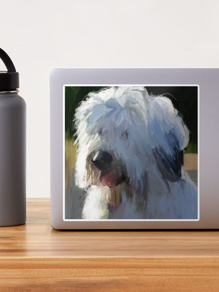 Old english sheepdog with tail (grey) Sticker for Sale by KiwiJP