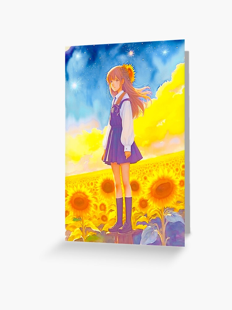 Anime girl with a straw hat in a sunflower field Tote Bag for