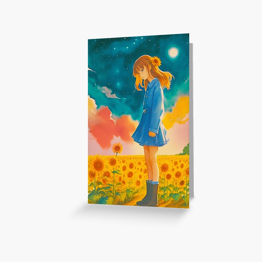 Anime girl with a straw hat in a sunflower field Tote Bag for