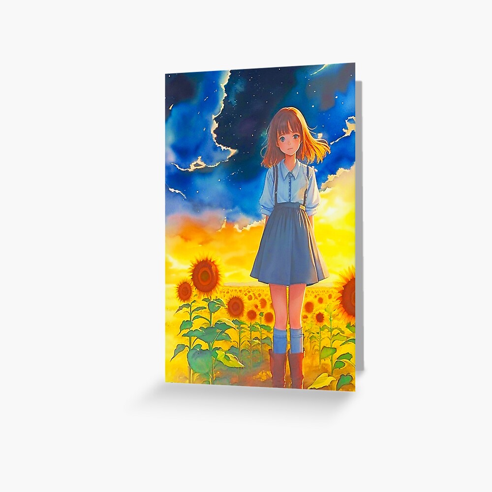 Anime girl with a straw hat in a sunflower field Tote Bag for