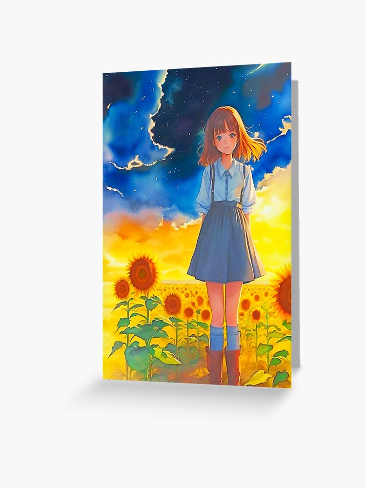 Anime girl with a straw hat in a sunflower field Tote Bag for