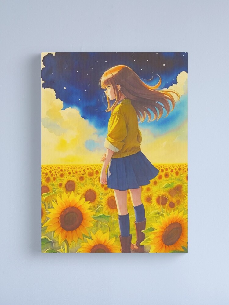 Anime girl with a straw hat in a sunflower field Tote Bag for