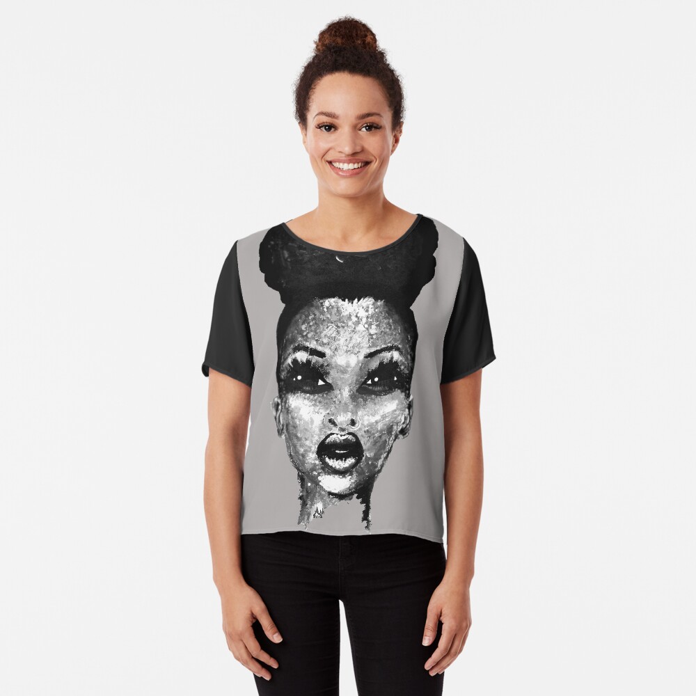 Positive Me Afro Puff Beauty Black And White Chiffon Top