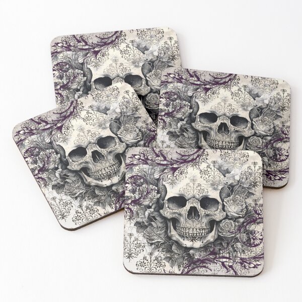 Item preview, Back and white skull and roses ink art gothic vintage damask designed and sold by Inktown.