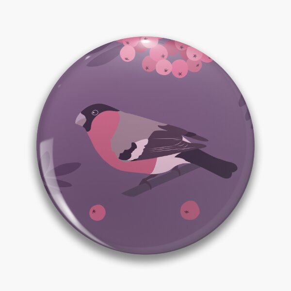 Item preview, Pattern with bullfinch birds, mountain ash fruit and leaves on dark violet background designed and sold by MojaDoodles.