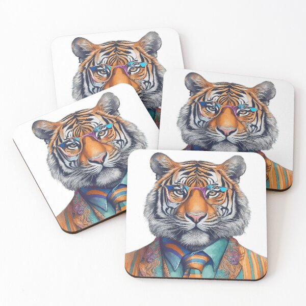 Item preview, Funny Tiger in Glasses and Jacket Poster - Hand-Drawn Style Art - Vibrant Home Decor designed and sold by ButonDesign.