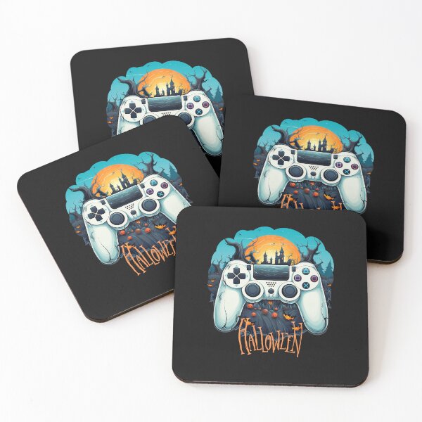 Item preview, Play Station Inspired Halloween White Video Game PS Controller  - Yellow moon, Spooky Castle and Pumpkins  designed and sold by T1337.