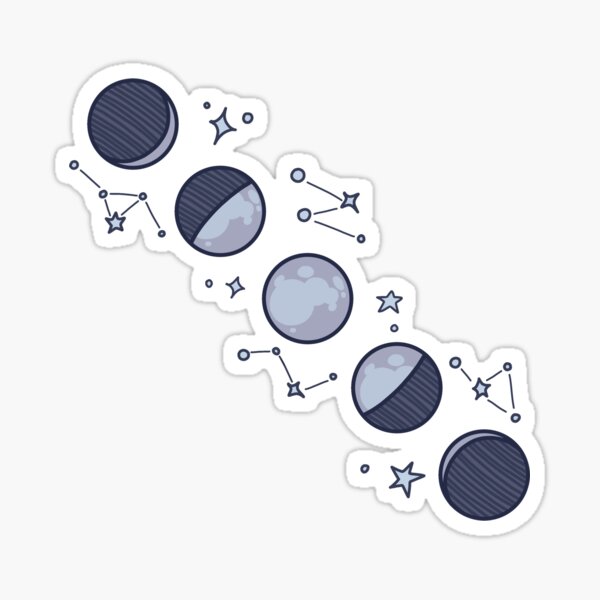 Silver Moon Phases and Stars Sticker