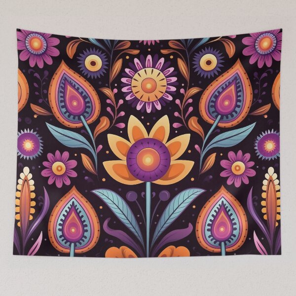 Item preview, Colorful Retro Boho Flowers and Leaves Pattern designed and sold by Lamarcy.