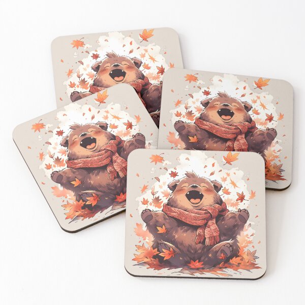 Item preview, Happy Bear Cub in Fall Leafy Surroundings designed and sold by InkedBeasts.