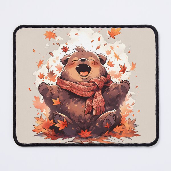 Item preview, Happy Bear Cub in Fall Leafy Surroundings designed and sold by InkedBeasts.