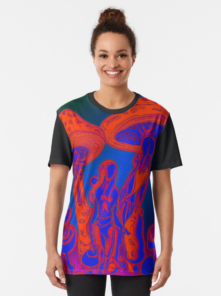 Graphic T-Shirt, Woman in Alien Mushrooms designed and sold by DJALCHEMY