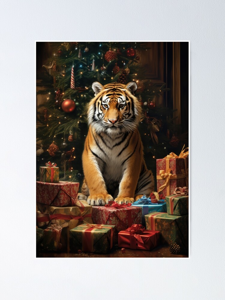 Funny Tiger Lover Gift Santa Hat Tiger Christmas T-Shirt