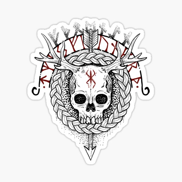 Item preview, Viking skull with horns and runes designed and sold by BlackForge.