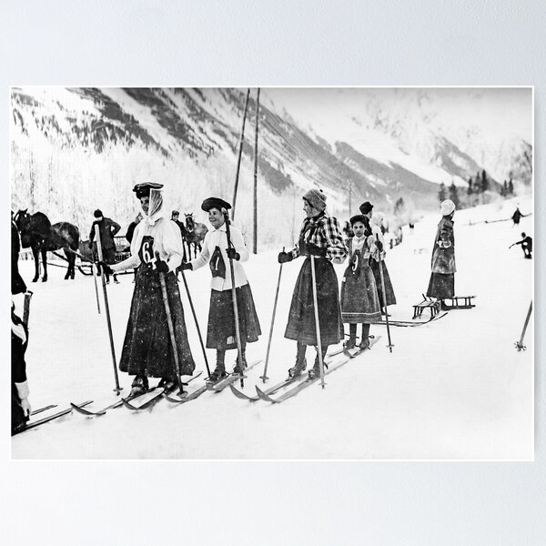 Item preview, Victorian Woman Skiers, Black and White Vintage Photo designed and sold by modernretro.