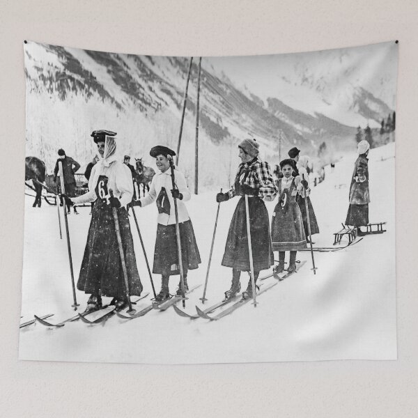 Item preview, Victorian Woman Skiers, Black and White Vintage Photo designed and sold by modernretro.