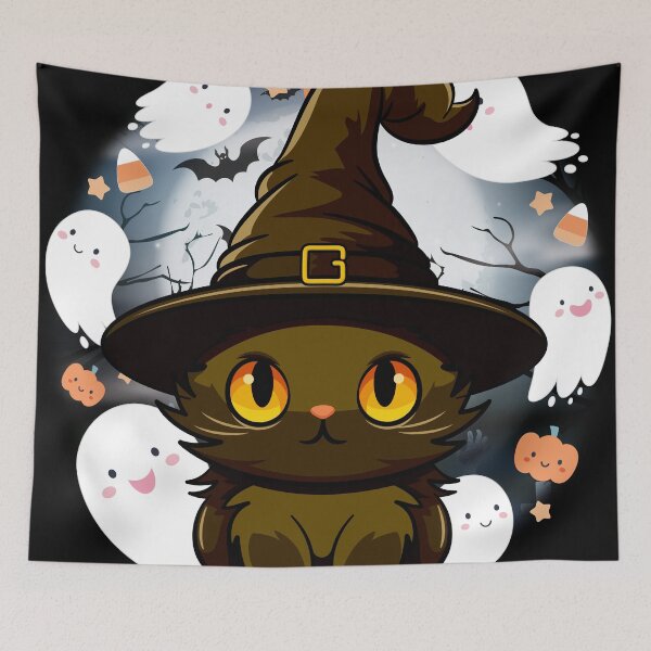 Item preview, Cute Halloween Cat with Witch Hat designed and sold by my-green-gecko.
