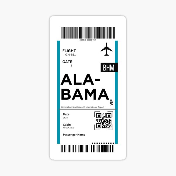 Alabama USA Airplane Boarding Pass