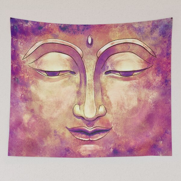 Item preview, Retro and Trippy Buddha Face Watercolor Painting in orange and pink for Girls designed and sold by Thubakabra.