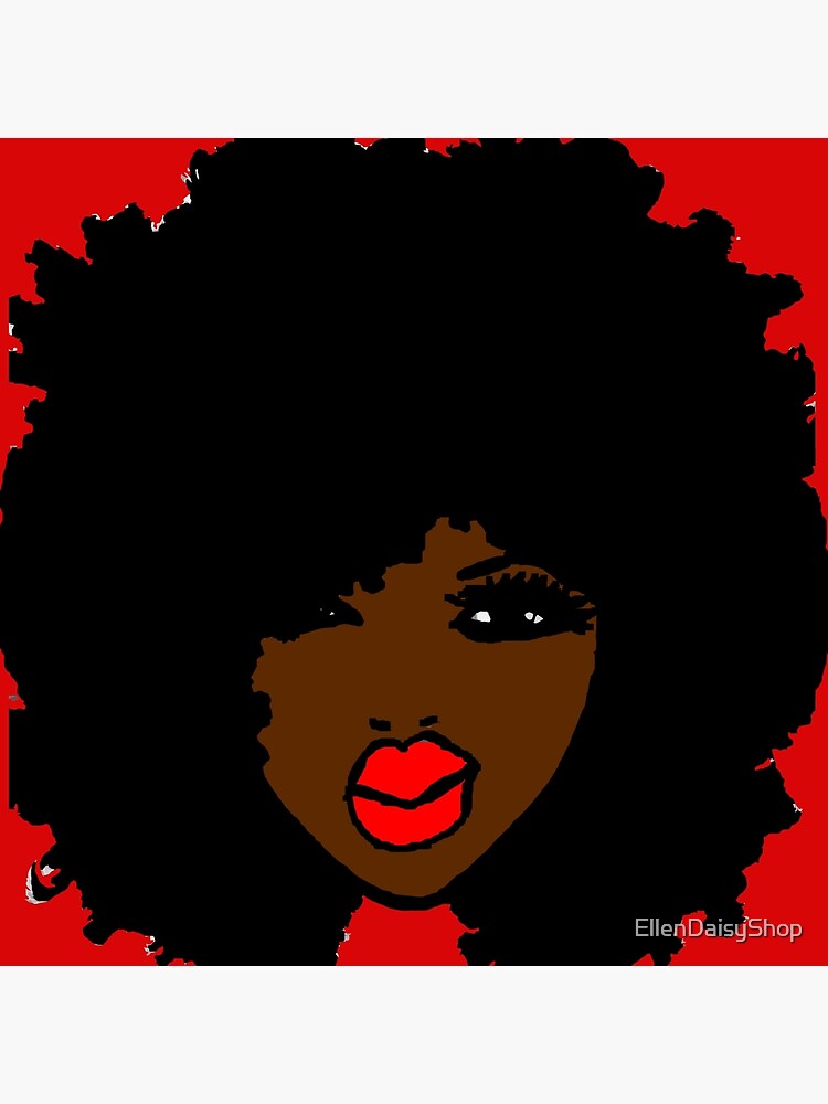 Brown Skin Curly Natural Hair Flower Red Lips by EllenDaisyShop