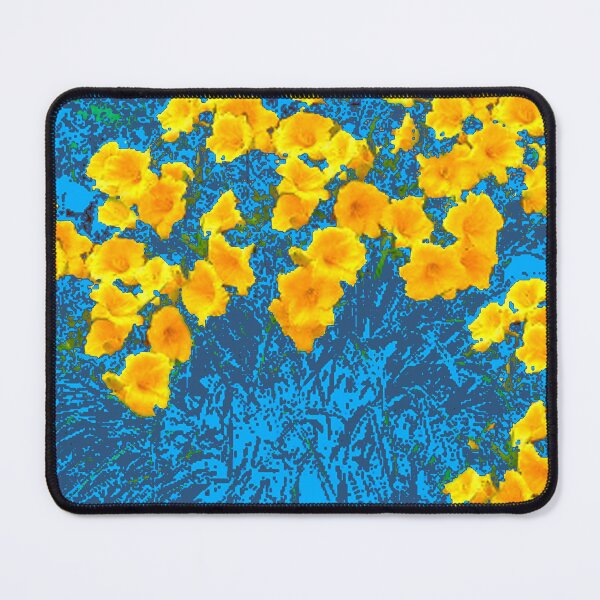 Item preview, ABSTRACT YELLOW DAY LILY GARDEN FLORALS BLUE ART designed and sold by sharlesart.