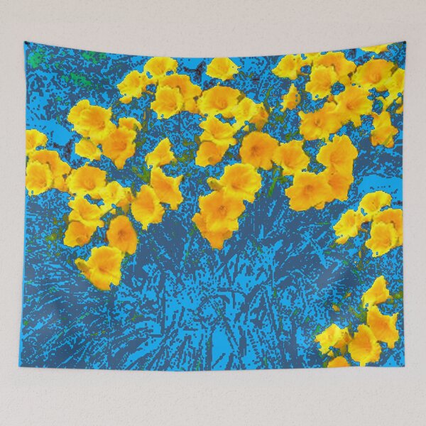 Item preview, ABSTRACT YELLOW DAY LILY GARDEN  FLORALS BLUE ART designed and sold by sharlesart.